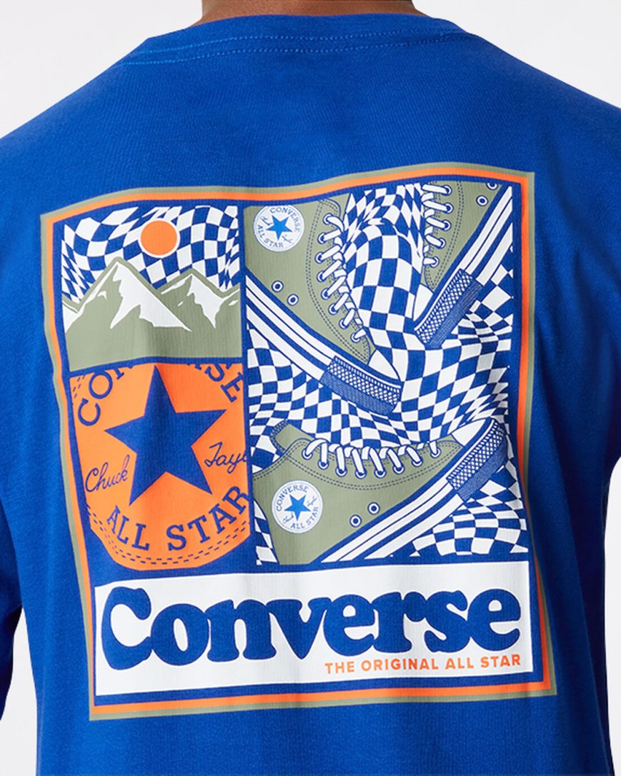 T-Shirts Baieti Converse Long Sleeve Sneaker Collage Albastri | RO IFS13O394